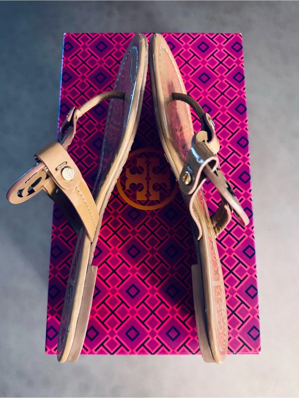 Tory Burch Miller Patent Leather Sandals - Sand - Size 7
